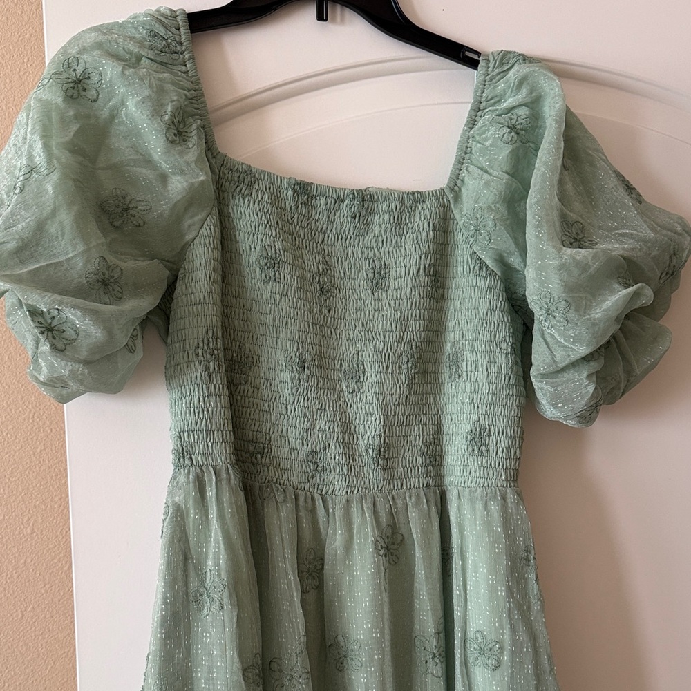 Listicle Mint Green Puff Sleeve Dress - Picture 2 of 14